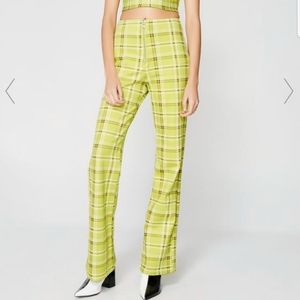 I AM GIA Women Pants Polaris Plaid Print Sunny Yellow High Waist Zip Straight XS